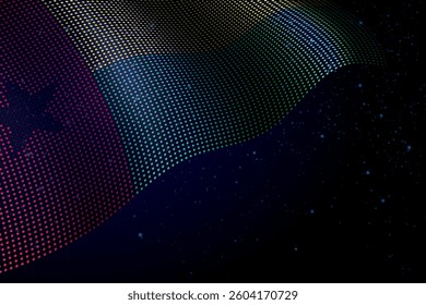 Guinea-Bissau digital flag made of dots, waving over a starry dark background