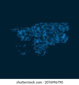 Guinea-Bissau mapa de puntos resplandeciente. Forma del país con bombillas azules brillantes. Ilustración vectorial.