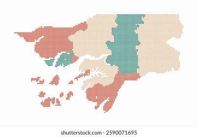 Guinea-Bissau dotted map. Digital style map of the country on white background. Guinea-Bissau shape with square dots. Colored dots style. Small size squares. Modern vector illustration.