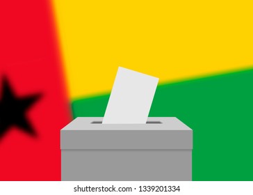 Guinea-Bissau election banner background. Ballot Box with blurred flag