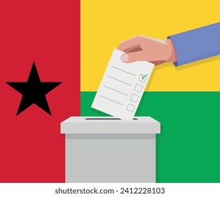 Guinea-Bissau election concept. Hand puts vote bulletin into vote box.