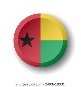 Guinea-Bissau flag - 3D circle button with dropped shadow. Vector icon.