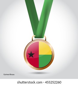 Guinea-Bissau Flag in Bronze Medal. Vector Illustration. RIO Olympic Game Bronze Medal. Vector Illustration