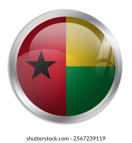 Guinea-Bissau flag - glossy circle button displays a colorful flag representing a country cultural identity and heritage. The essence of national pride and unity.