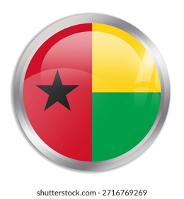 Bandera de Guinea-Bissau - Botón circular brillante en marco metálico muestra una colorida bandera de una identidad y patrimonio cultural del país. La esencia del orgullo y la unidad nacional.