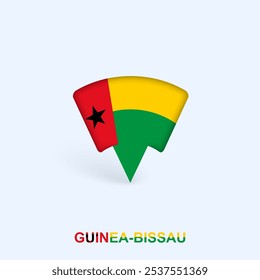 Diseño de puntero de mapa de bandera de Guinea-Bissau con sombra. Ilustrador de Vector.