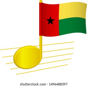 Guinea-Bissau flag and musical note. Music background. National flag of Guinea-Bissau and music festival concept vector illustration