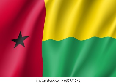 Guinea-Bissau flag. National patriotic symbol in official country colors. Illustration of Africa state waving flag. Realistic vector icon