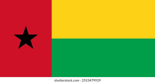 Guinea-Bissau flag in official colors, dimensions and aspect ratio. Vector flag symbolizing national pride, identity, heritage, patriotism and authority