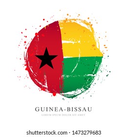 Guinea-Bissau flag in the shape of a big circle. Vector illustration on a white background. Brush strokes are drawn by hand. Independence Day.