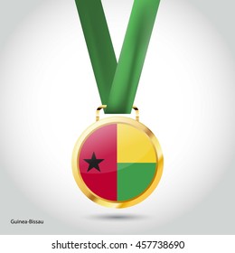 Guinea-Bissau Flag in Silver Medal. Vector Illustration. RIO Olympic Game gold Medal. Vector Illustration