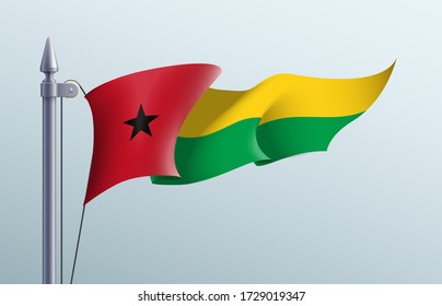 Guinea-Bissau flag state symbol isolated on background national banner. Greeting card National Independence Day of the Republic of Guinea-Bissau. Illustration banner with realistic state flag.