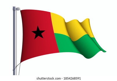 Guinea-Bissau flag state symbol isolated on background national banner. Greeting card National Independence Day of the Republic of Guinea-Bissau. Illustration banner with realistic state flag.