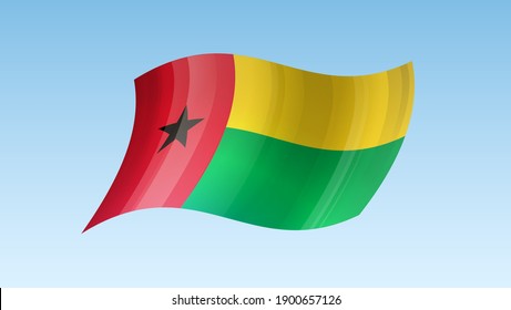 Símbolo del estado de la bandera de Guinea-Bissau aislado en una bandera nacional de fondo. Tarjeta de saludo Día Nacional de la Independencia de la República de Guinea-Bissau. Cartel de ilustración con bandera de estado realista.