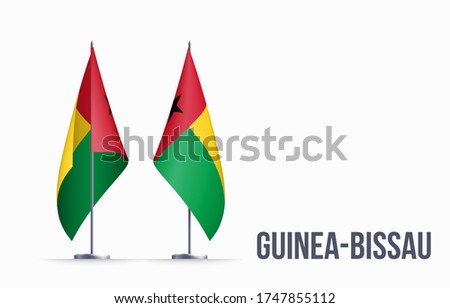 Guinea-Bissau flag state symbol isolated on background national banner. Greeting card National Independence Day of the Republic of Guinea-Bissau. Illustration banner with realistic state flag.