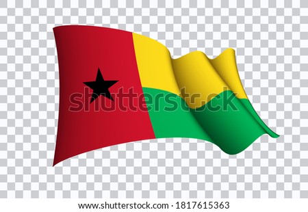 Guinea-Bissau flag state symbol isolated on background national banner. Greeting card National Independence Day of the Republic of Guinea-Bissau. Illustration banner with realistic state flag.