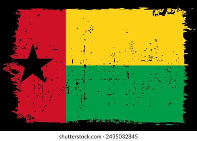 Guinea-Bissau flag - vector flag with stylish scratch effect and black grunge frame.