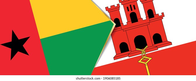Guinea-Bissau and Gibraltar flags, two vector flags symbol of relationship or confrontation.