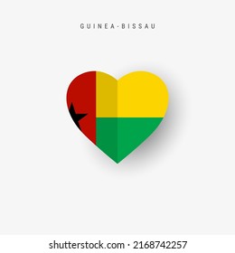 Guinea-Bissau heart shaped flag. Origami paper cut Republic of Guinea-Bissau national banner. 3D vector illustration isolated on white with soft shadow.