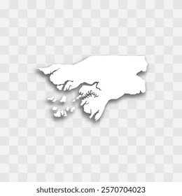 Guinea-Bissau high detailed vector representation of country silhouette. White color on transparent background with dropped shadow. For educational, decorative, or informational use.