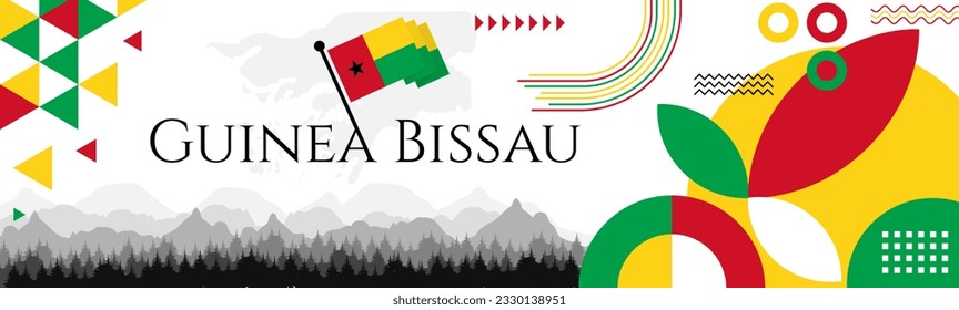 Guinea-Bissau Independence Day abstract banner design with flag and map. Flag color theme geometric pattern retro modern Illustration design. green and yellow flag color template.