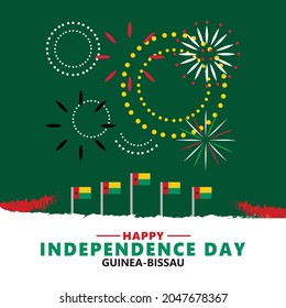 Guinea-Bissau independence day vector template with its national flags and fireworks. African country national day. 