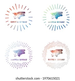Guinea-Bissau low poly sunburst set. Logo of country in geometric polygonal style. Vector illustration.