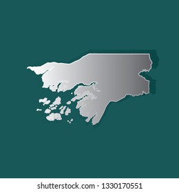 Guinea-Bissau map 3D metallic silver with chrome, shine gradient on dark green background. Items are placed on separate layers and editable. Vector illustration EPS10.