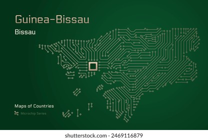 Guinea-Bissau, Map with a Bissau Shown in a Microchip Pattern. E-government. World Countries vector maps. Microchip Series	