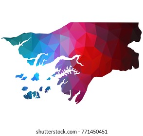 guineaBissau map. Blue and Red polygonal shape vector illustration on white background. Vector illustration eps 10.
