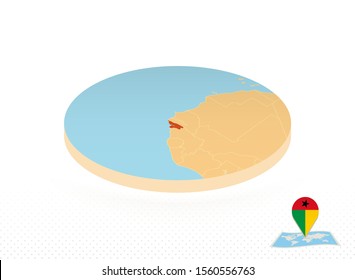 Guinea-Bissau map designed in isometric style, orange circle map of Guinea-Bissau for web, infographic and more.   