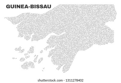 Guinea-Bissau map designed with tiny points. Vector abstraction in black color is isolated on a white background. Random tiny points are organized into Guinea-Bissau map.