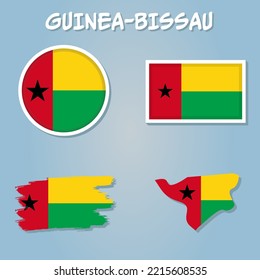 Guinea-Bissau Map Flag, map of the Republic of Guinea-Bissau with the Bissau-Guinean country banner, vector Illustration.