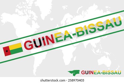 Guinea-Bissau map flag and text illustration, on world map