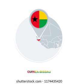 Guinea-Bissau map and flag, vector map icon with highlighted Guinea-Bissau
