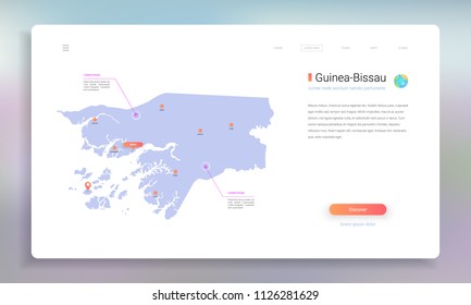 Guinea-Bissau map infographics vector template with cities, capital Bissau and pointer marks.