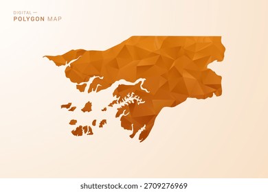 Guinea-Bissau Karte - Low Poly Polygon Vektorgrafik in orangefarbenem Farbton, sauber geometrischer Stil, einzeln auf weißem Hintergrund.