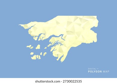 Guinea-Bissau Karte im Low-Poly-Polygon-Vektorstil, geometrische Form Illustration mit weichen Gelbtönen auf blauem Hintergrund, saubere Silhouette für Infografik.