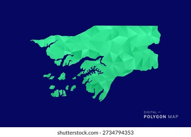 Guinea-Bissau Karte - Low-Poly-Polygon-Vektor, geometrische dreieckige Silhouette in Grün-und Blautönen, sauber modernen Stil, isolierter Hintergrund für die Infografik verwenden.