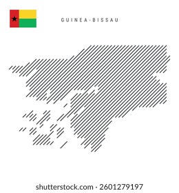 Guinea-Bissau map from pattern of black slanted parallel lines. Flat vector illustration isolated on white