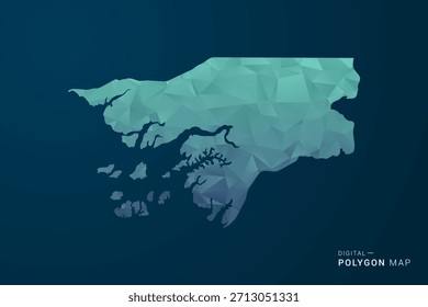Guinea-Bissau Map - Polygon Style Vector Illustration with Teal Blue Gradient, Low Poly Geometric Design, Digital and Technology Inspired, Clean Silhouette on Dark Background.