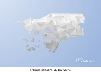 Guinea-Bissau Mapa - Ilustración vectorial de estilo polígono en tonos grises, blancos y azules, diseño geométrico de bajo poli, silueta mínima, adecuada para infografía y diseño moderno.