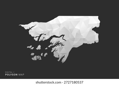 Guinea-Bissau Map - Polygon style vector illustration in black, gray and white low poly geometric design, minimal silhouette, isolated for infographic.