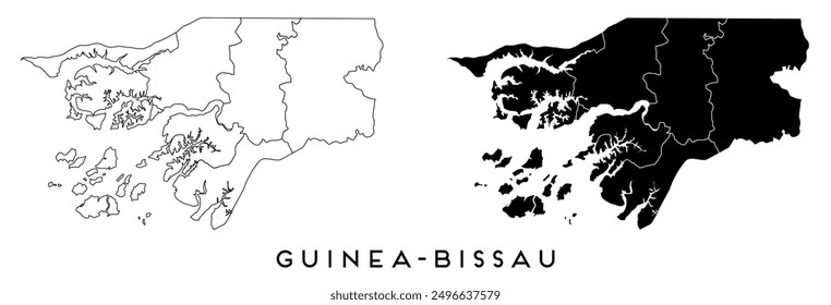 Guinea-Bissau map of regions districts vector black on white and outline