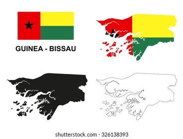 Guinea-Bissau map vector, Guinea-Bissau flag vector, isolated Guinea-Bissau