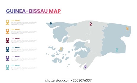 Guinea-Bissau Modern Map Infographic Template, Detailed infographic map of Guinea-Bissau Popular City