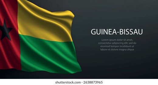 Guinea-Bissau national flag with ripples and shadows on a gradient black backdrop