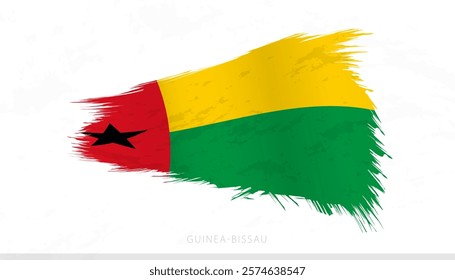 Guinea-Bissau National Flag with Textured Brush Strokes. Artistic Brush Stroke Design.