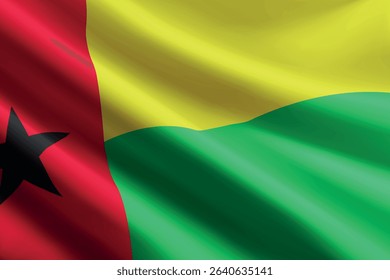 Guinea-Bissau national flag waving in the wind, realistic detailed silk texture