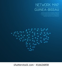 Guinea-Bissau network map. Abstract polygonal Guinea-Bissau network map design with glowing dots and lines. Map of Guinea-Bissau networks. Vector illustration.